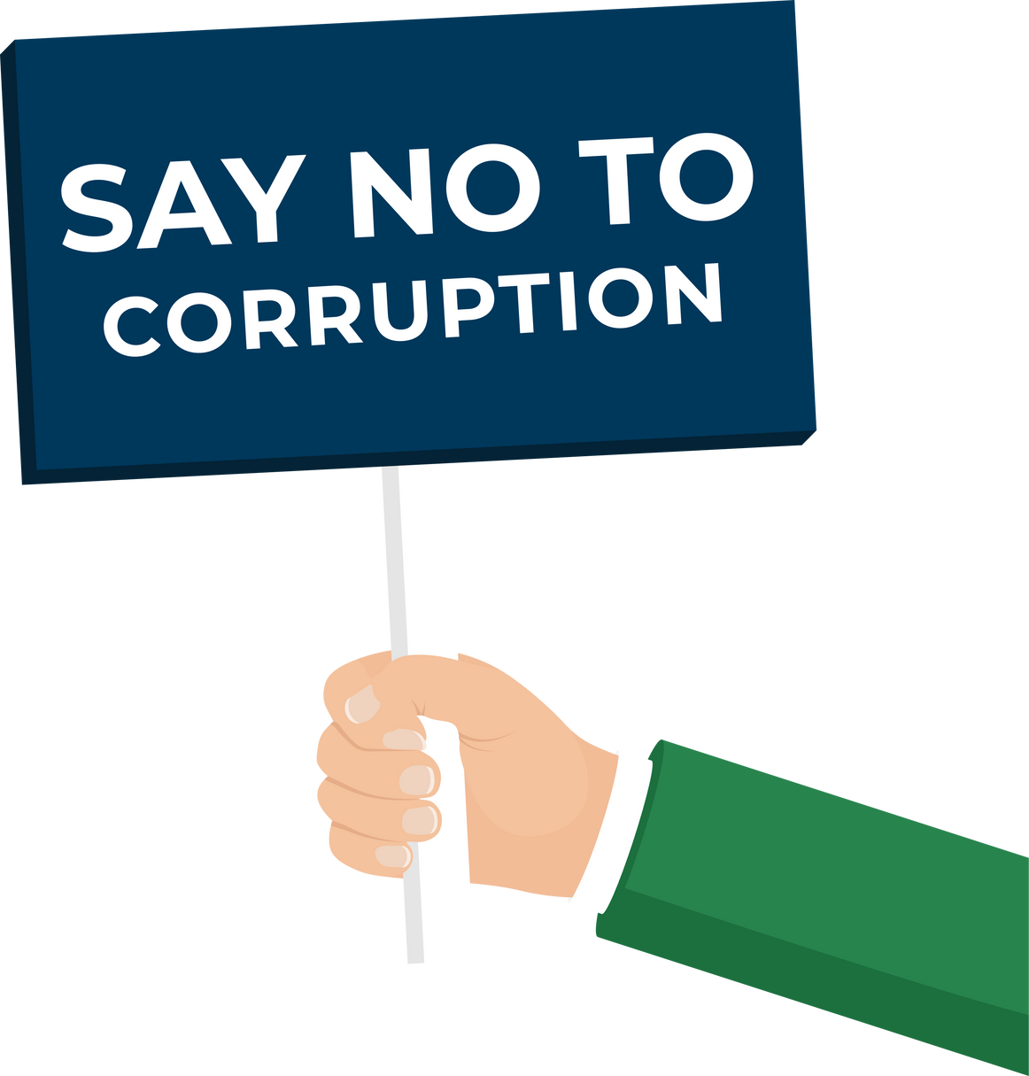 Hands holding placards signs with say no to corruption. protest against stop corruption.